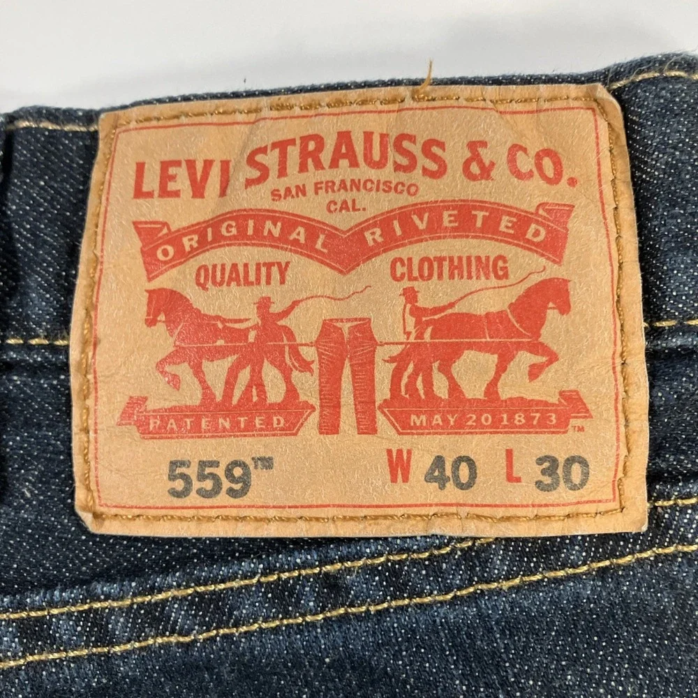 Levis 559 Jeans Mens 40x30 Blue Dark Wash‎ Relaxed Straight Denim